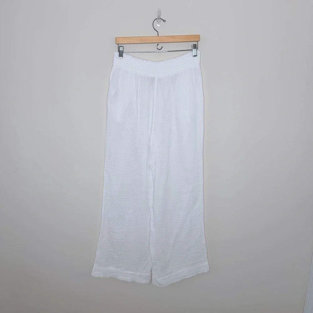 Faherty Dream Cotton Gauze Wide Leg Pant in White Size Large resort wear - Picture 7 of 10
